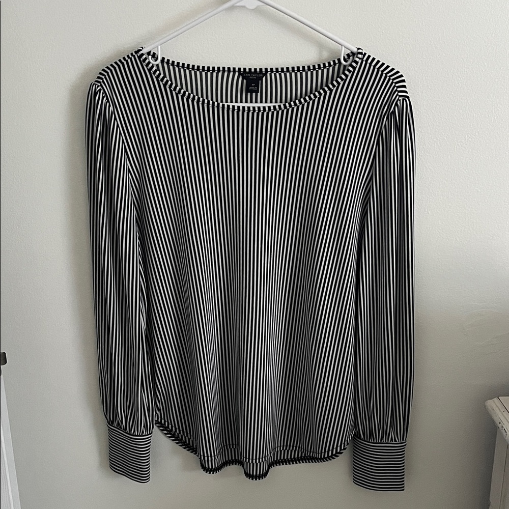 Ann Taylor Black and White Striped Blouse